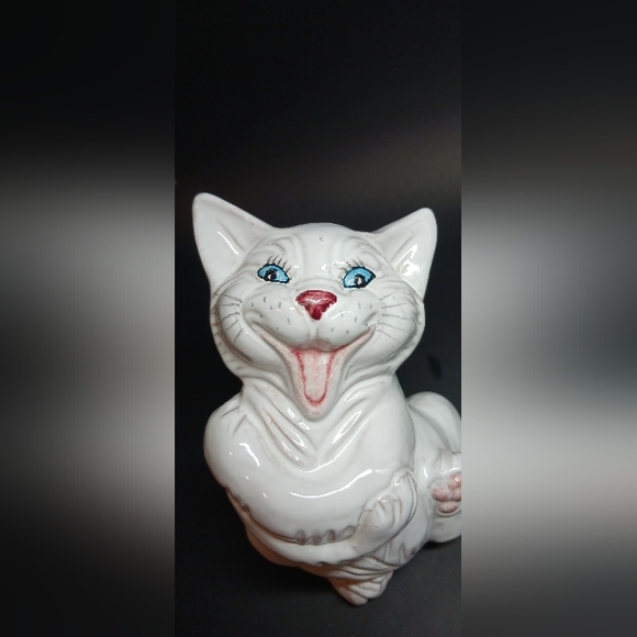 Vintage Redware Pottery Laughing Cat, Made In Italy,  6" - Picture 2 of 7
